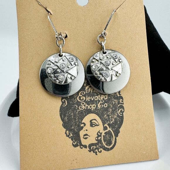 Vintage Silver Tone Geometric Dangle Earrings Boho Chic Modern Spherical - Picture 6 of 9